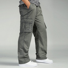 Men's Casual Trousers Cotton Overalls Elastic Waist Full Len Multi-pocket Plus Fertilizer XL Men's Clothing Big Size Cargo Pants 2024 - buy cheap