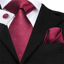 Carregador masculino de 8.5cm, gravata vermelha de seda, tecido jacquard, vinho, vermelho, com abotoaduras, conjunto clássico para casamento, gravata quadrada 2024 - compre barato