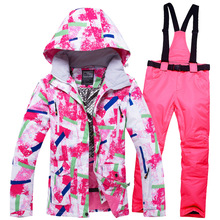 Traje de esquí cálido para mujer, chaqueta y pantalones de esquí, conjunto de snowboard para niña, trajes impermeables a prueba de viento para nieve 2024 - compra barato