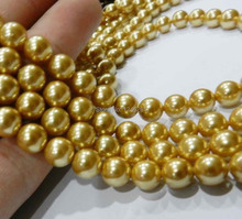 (Min Order1 ) 8mm Gold-Color Akoya Round Shell Pearl Beads Round Loose Beads Accessory Parts 15inch Beads Jewelry Making Design 2024 - buy cheap