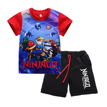 Летние Детские комплекты одежды с героями мультфильмов «ниндзя» для маленьких мальчиков детская рубашка с короткими рукавами и рисунком милые шорты комплекты одежды из 2 предметов 2024 - купить недорого