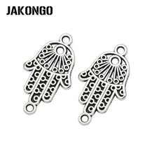 JAKONGO Antique Silver Plated Fatima Hand Connectors for Jewelry Making Findings Accessories DIY Handmade 27x15mm 15pcs/lot 2024 - buy cheap