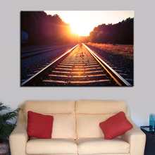 Pôster de tela impressões hd, quadros de arte de parede, 1 peça, pôster do sol, do anoitecer, trilho ferroviário, pintura de paisagem, decoração da sala de estar 2024 - compre barato