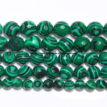 Piedra sintética facetada verde malaquita, cuentas redondas sueltas de 15 ", hebra 6, 8, 10, 12 MM, tamaño a elegir para joyería 2024 - compra barato