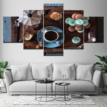 Pintura em tela para parede, arte de chá, café, macaron, 5 peças, papelão de parede modular, pôster impresso para decoração de casa, sala de estar 2024 - compre barato