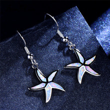 Girls Cute Animal Starfish Drop Earrings For Women White Gold Ocean Blue White Fire Opal Earrings Female Wedding Party Jewelry 2024 - buy cheap