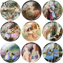 TAFREE Vintage Two Sisters Art Painting 25mm Round Glass Cabochon Dome DIY Cameo Pendant Settings Jewelry Findings 5pcs/lot 2024 - buy cheap