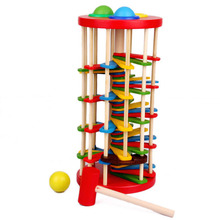 Hot Sale Baby Toys Pounding and Roll Wooden Tower Knock the Ball Rolling Off Ladder with Mallet Early Educational Toys for Kids 2024 - buy cheap