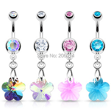 Wholesale The Double Gem 4 Colors Crystal Belly Ring Body Piercing Navel Bar 5pc/lot 2024 - buy cheap
