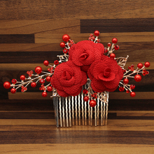 New Large Crystal Women Bridal Hair Accessories Red Rose Flower Leaf Pearl Wedding Hair Comb Clip Hairpin For Bride Bridesmaid 2024 - buy cheap