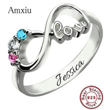 Обручальные кольца Amxiu из серебра 925 пробы с гравировкой имени, кольцо с камнем-талисманом, персонализированные кольца для женщин, ювелирные изделия, кольцо с бантом из циркония 2024 - купить недорого