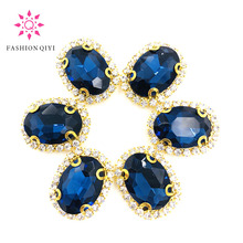 10pcs/pack Ink blue oval shape sew on rhinestones 10X14mm/13X18mm/18X25mm Gold bottom crystal buckle DIY Jewelry Accessories 2024 - buy cheap