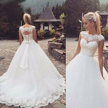 2019 Elegant Wedding Dresses Vestido de Noiva Cap Sleeve White Ivory Lace Appliques Bead Ball Gown Bridal Dress Robe De Mariee 2024 - buy cheap