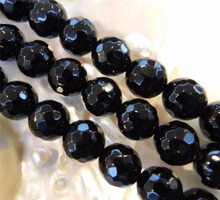 Fashion  Faceted 8mm Black Onyx Onyx Round Loose Beads chalcedony stone 15" 2024 - buy cheap