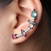 Multicolor Ear Cuff Stud Earrings Green Crystal Water drop Paved zircons Stone Clip On Earrings Brinco for Women Fashion Jewelry 2024 - buy cheap