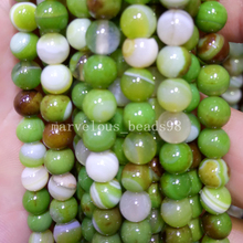 Free Shipping Beautiful jewelry 8mm Apple Green Stripes Carnelian Round Art Women Men Spacers Loose Beads G7389 2024 - buy cheap