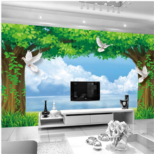 beibehang HD 3d stereoscopic wall paper green tree murals TV backdrop wallpaper living room bedroom waterfall papel de parede 2024 - buy cheap