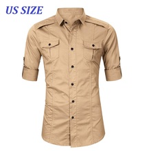 Eua tamanho 100% algodão camisas dos homens de manga longa camisa militar dos homens camisas de vestido de negócios sociais camisa masculin chemise homme TS-512 2024 - compre barato