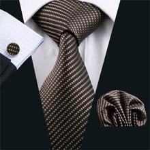 FA-663 2018 Fashion Classic Tie For Men Brown Striped Silk Jacquard Woven Necktie Hanky Cufflinks Set For Business Wedding 2024 - buy cheap