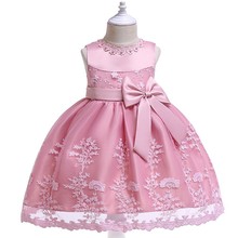 Vestido de fiesta para bebé sin mangas con cuello redondo y Apliques de encaje de flores, traje de cumpleaños, ropa infantil de 3 colores 2024 - compra barato