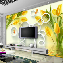 beibehang Custom fresco wallpaper 3d dream yellow tulip reflection stereo TV backdrop living room bedroom murals 3d wall paper 2024 - buy cheap