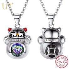 U7 925 Sterling Silver Lucky Cat Rolo Chain Choker Necklaces & Pendants For Women Girl Christmas Gift Jewelry Collares SC237 2024 - buy cheap