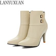 2017 Botas Mujer Winter Boots New Poninted Toe Buckle Boots For Women Sexy Ankle Heels Fashion Winter Shoes Casual Zip Snow  A21 2024 - buy cheap