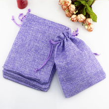 7*9cm 10pcs Vintage Style handmade Purple Jute bag Sacks Drawstring gift bags for jewelry/wedding Packaging Linen Bags pouch 2024 - buy cheap