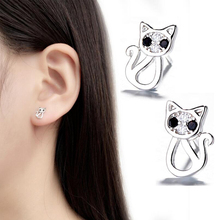 Shuangshuo-pendientes de gato de cristal negro para mujer, aretes de gato de cristal negro, joyería de animales 2024 - compra barato