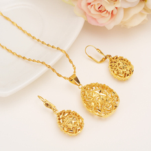 Ethiopian set hollow flower Necklace Pendant Earring Set Joias Ouro Gold Color Jewelry African Bridal Wedding Jewelry Arab Sets 2024 - buy cheap