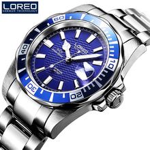 Мужские наручные часы LOREO, водонепроницаемые механические часы из нержавеющей стали для дайвинга, 200 м 2024 - купить недорого
