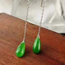 2018 New Earings Fashion Jewelry S925 Antique Long Tassel Ear Line Water Drops Jade Pendant Jiangnan Female Earrings Wholesale 2024 - buy cheap