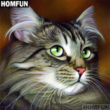 Алмазная живопись HOMFUN A01252, полноразмерная/круглая вышивка крестиком, 5D «сделай сам» с изображением животных, кошек, подарок для декора 2024 - купить недорого