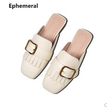 Ladies Coffee Black Beige Slippers For Summer Closed Toe Flat Casual Fringe Buckle Slides Big Size 42 3 44 34 Cute Shoes Brown 2024 - buy cheap