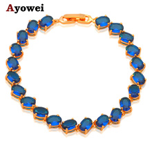 Pulsera de zirconia azul para mujer, brazalete con zirconia AAA, color dorado, salud, sin plomo ni níquel, joyería a la moda, TB840A 2024 - compra barato