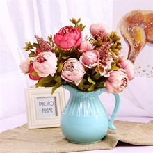 С искусственными цветами, шелковая Пион цветок Искусственные цветы Пион поддельные цветы для свадебной вечеринки букет невесты украшения для домашнего праздника 2024 - купить недорого