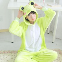 Adults Animal Pajamas Sets Cartoon Sleepwear Cosplay Zipper Women Men Winter Unisex Flannel Green Frog Pajamas 2024 - buy cheap