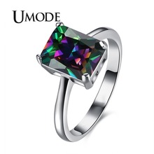 UMODE New Fashion Luxury Zircon Rings for Women White Gold Jewelry Rectangle Cubic Zirconia Rings Anillo Mujer Moda AUR0437 2024 - buy cheap