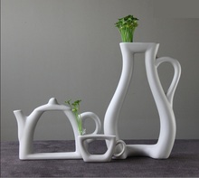 Modern Creative Ceramic Tea Set Shape Vase Decorative Porcelain Art and Craft Embellishment Accessories for Home and Office 2024 - buy cheap