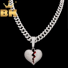 THE BLING KING Heartbreak Pendant Necklace With 13mm Cubic Zirconia Cuban Link Chain Fashion Hiphop Luxury Iced Out Jewelry 2024 - buy cheap