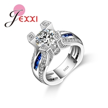 Anillos de dedo de cristal azul para mujer, diseño idiográfico, Plata de Ley 925, compromiso de aniversario de boda 2024 - compra barato