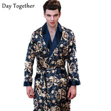 2021 Luxury Satin Robes Male Kimono Dressing Gown Men's Long Sleeve Silk Print Bathrobe Leisure Sleepwear Home Clothes Men 2024 - buy cheap