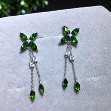 Brincos de pedra preciosa femininos, brincos longos de pedra natural com diopside verde da moda, luxo da sorte trevo 925, joias de festa para mulheres 2024 - compre barato