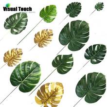 Toque visual 12 pçs conjunto 2 cores artificial falso monstera palmeira folhas de plantas verdes casamento diy decoração arranjo planta folha 2024 - compre barato