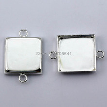 Blank Square Deep Bezel with 2 Loops Bracelet Connectors Bases Cameo Cabochons Settings Findings DIY Making Silver tone Plated 2024 - buy cheap
