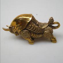 works of art Collection Chinese Brass Carved Bull Sculpture Feng Shui Money OX statue 2024 - buy cheap