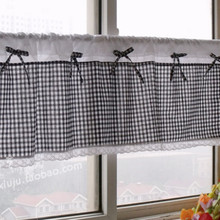 Japan&Korean Style Black White Plaid Bow-knot Lace Cotton Short Curtain Home Decorative Dust-proof Curtain    40*140cm 2024 - buy cheap