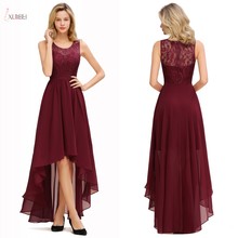 Burgundy Chiffon Long Bridesmaid Dresses 2019 High Low Wedding Party Guest Gown Scoop Neck Sleeveless vestido madrinha 2024 - buy cheap