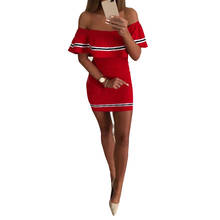 2018 Summer Sexy Off Shoulder Bodycon Striped Dresses Ruffles Short Sleeve Mini Dress Women's Night Club Party Dresses WS9291V 2024 - buy cheap