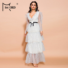 Missord 2020 Sexy V Neck Long Sleeve Dot Ruffles Dresses Female Elegant Maxi Dress FT19611 2024 - buy cheap